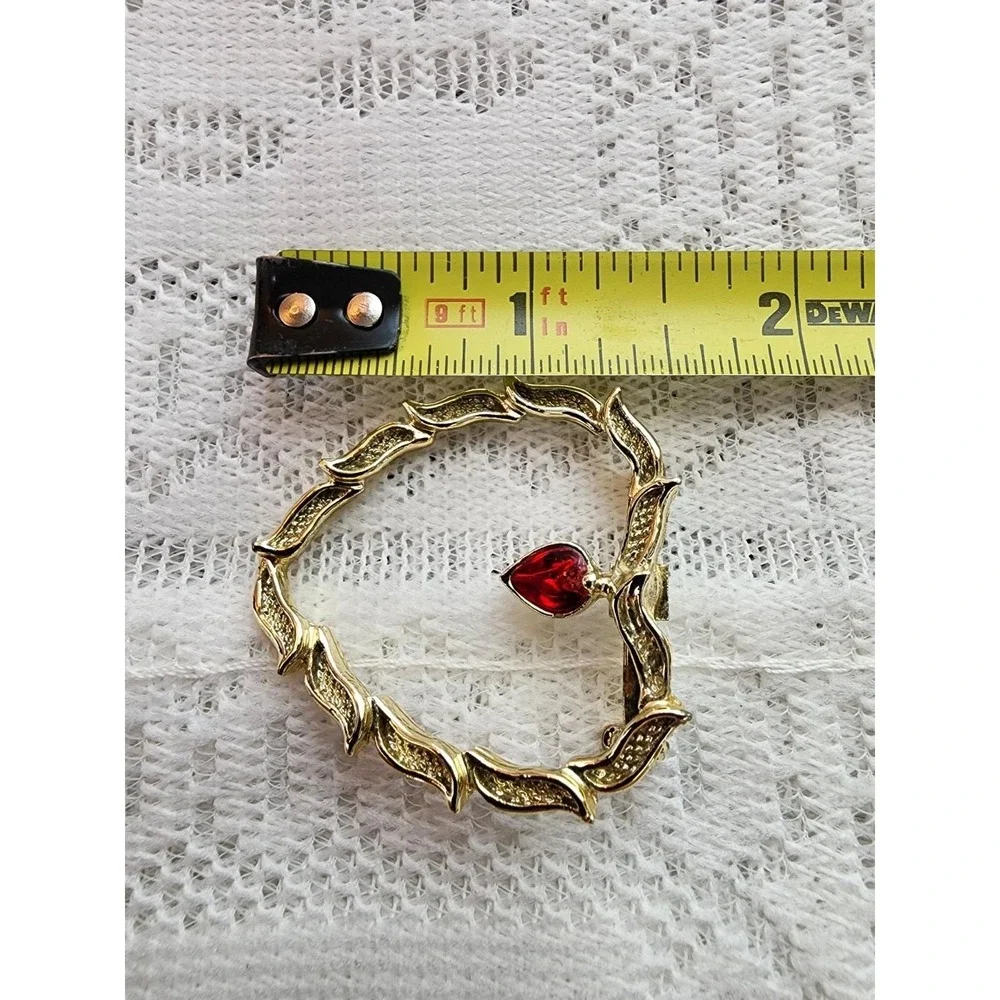 Vintage Heart Brooch Pin Twisted Vines Red Rhinestone Valentines Love Romance